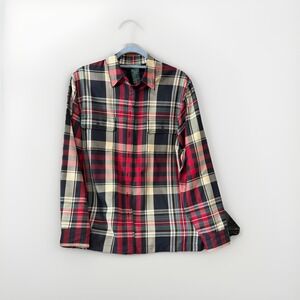 LAUREN RALPH LAUREN Wool Plaid Shirt Red Black Cream Long Sleeves Womens Large